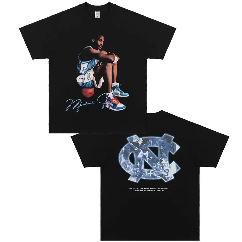 MJ Dan Joe Basketball God Jorda UNC College Period Breathable Poster Graphic Print Short Sleeve Women Men American Loose Oversized Top Streetwear Top
