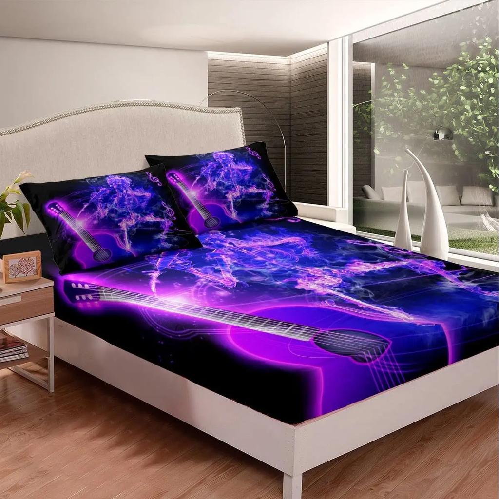 3D Dead Sugar Skull Girl Kissing Skull Home Bed Fitted Sheet Set Soft Microfiber Breathable Bedding All-Round Elastic Pocket