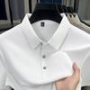Men's Casual Fashion Striped Short Sleeved Collar Polo Shirt Breathable and Comfortable Summer Versatile T-shirt