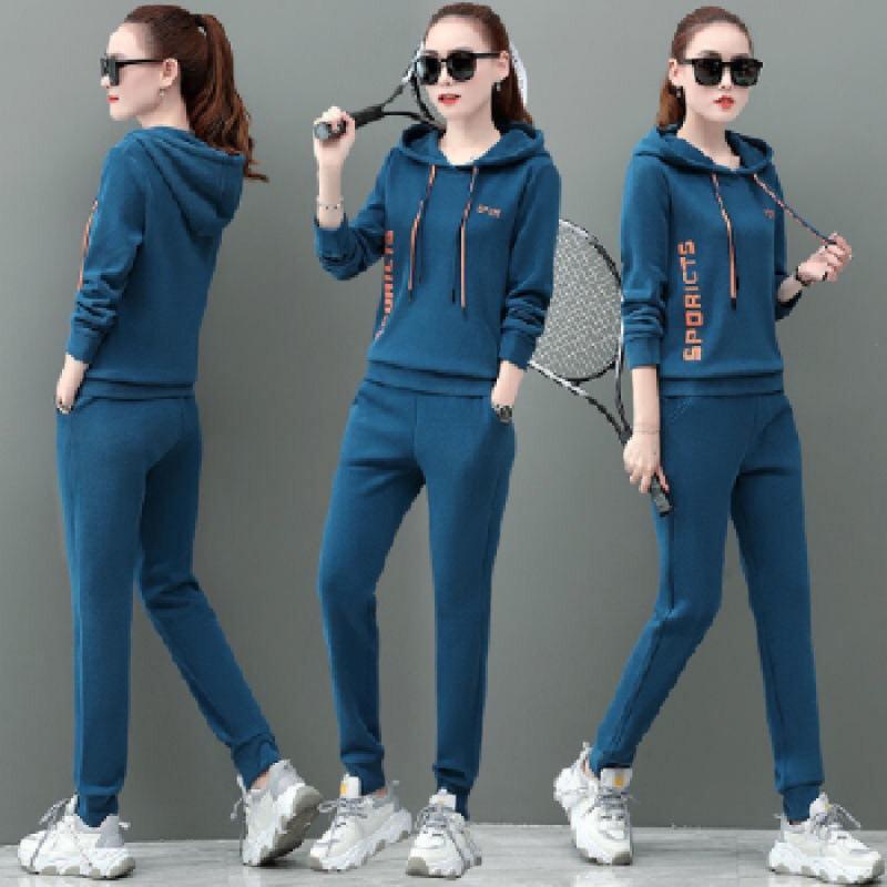 Casual Hooded Sweatshirt Sports Suit for Women Spring and Autumn Large Size Korean Style Fashion Loose Two-piece Set