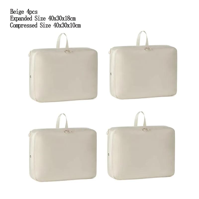 

4 шт./набор Компрессионная упаковка для одежды Пуховик Хлопковое одеяло Хранение Складная Большая вместимость Расширяемая сумка-органайзер 4pcs бежевый