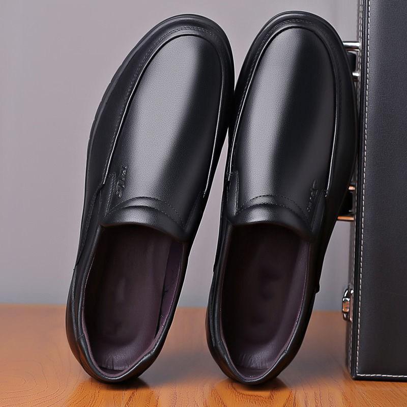Men's Genuine Leather Shoes, Casual Business Shoes, Men's Breathable, Non Slip, Comfortable, Lightweight, Middle-aged Dad Shoes