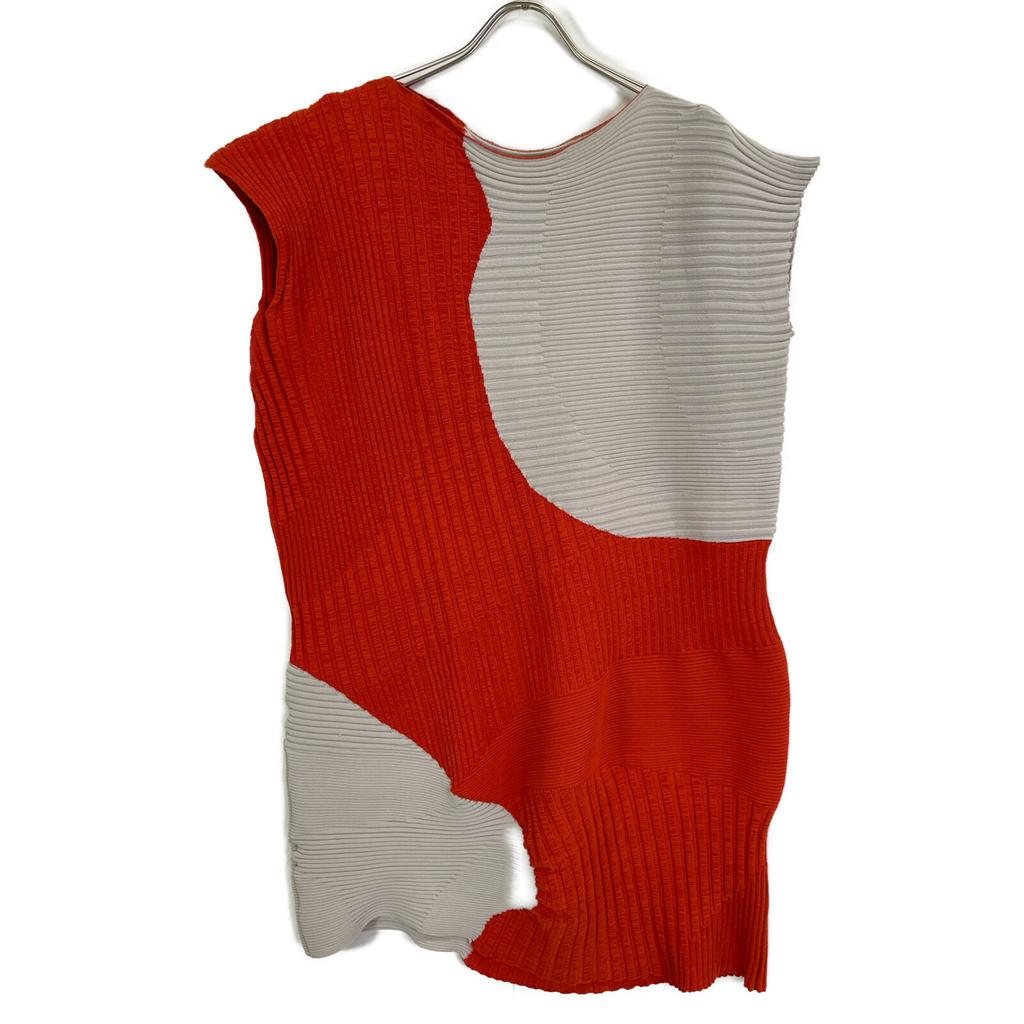 ISSEY MIYAKE Orange x Grey IM23KH253 Wool Blend Pleated Sleeveless One Piece dress 2 Orange x grayUsed