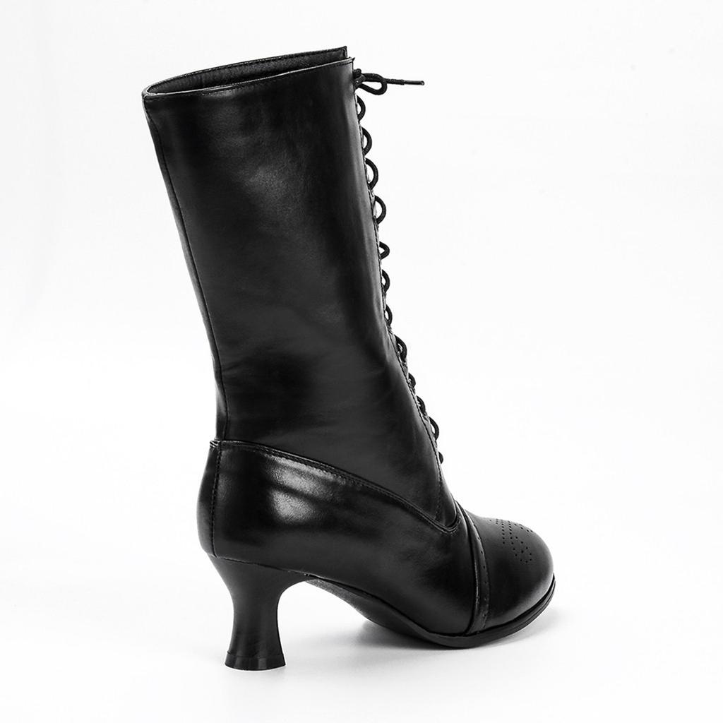 Women Pointed Toe Lace Spike Heels Punk Med Heels Boots Shoes