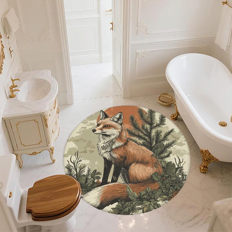 Fox On Tree Branch,Round Area Rug,Carpet Rug for Living Room Bedroom Sofa Playroom Decor,Non-slip Floor Mat