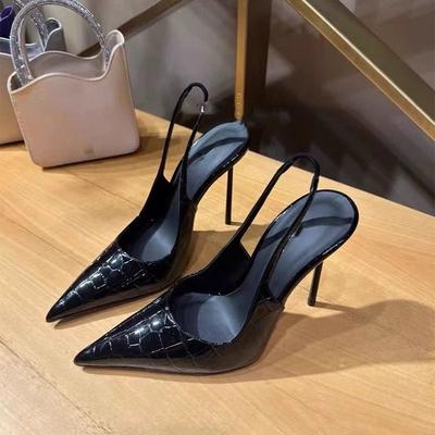 Niche Design Sense Black High Heels 2024 Autumn New Thin Heel Pointed Head Shallow Mouth Rear Empty French Elegant Single Shoes