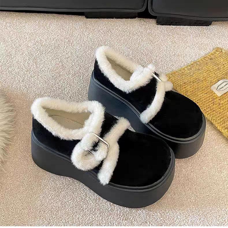 Height Increase Warm Platform Cotton Shoes Women's 2025 New Winter Retro Internet Celebrity Explosion Plush Thickened Fluffy Shoes