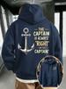 New Autumn Winter Clothing Comfortable Men'S Hoodie, Anchor THE CAPTAIN Captain Slogan Double-Sided Pattern Print Comfortable Poly