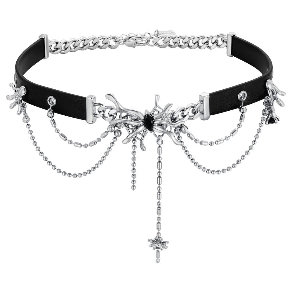 Minba Niche Sweet Cool Babes Choker Spider Web Neck Chain Street Hip Hop Ins Short Leather Necklace Female