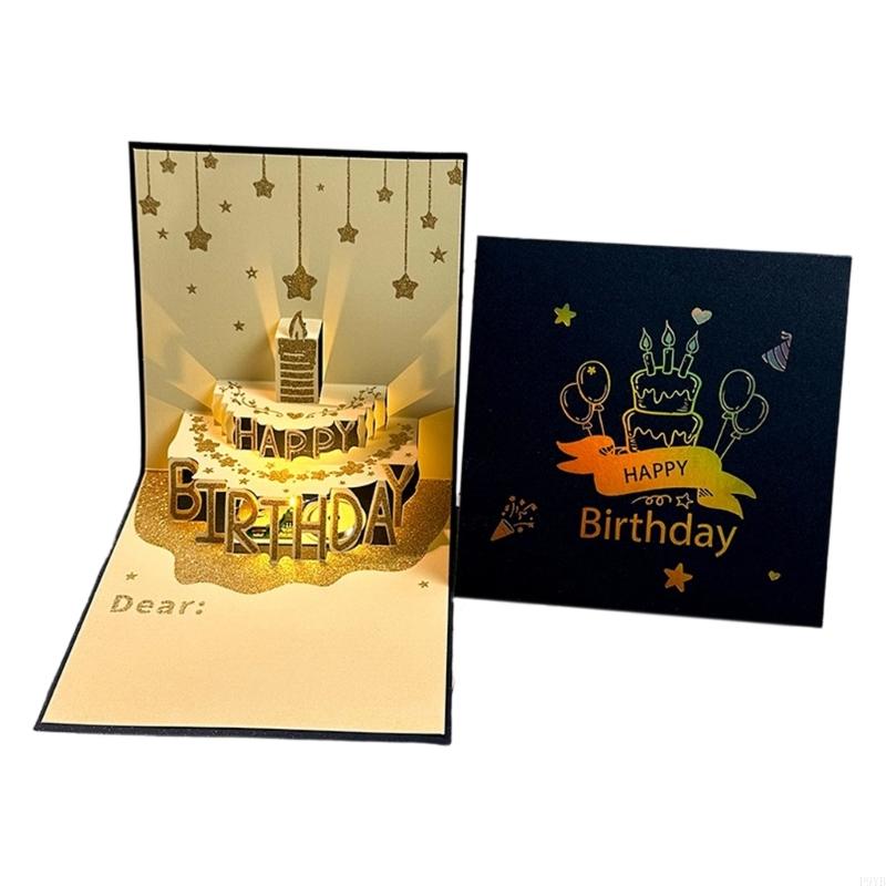 Creative Birthday 3D Popup Card with Envelope Handmade Musical Light Up Greeting Card Foldable Present Postcard