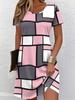 Women's Summer Short-Sleeve Minimalist Color-Blocked Dress—Loose-Fitting Breathable Fashionable Casual Beach Dress