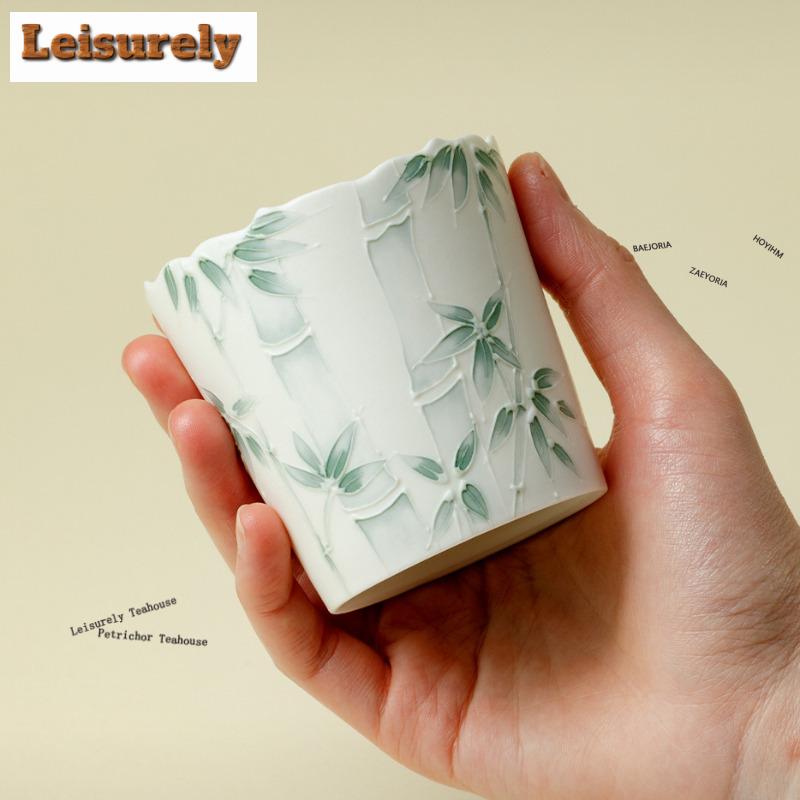 111ml Hand-painted Green Bamboo Shadow Cola Mug Personal Mug Bubble Teacup Cold Hot Water Jug Household Office Water Cup Teaset