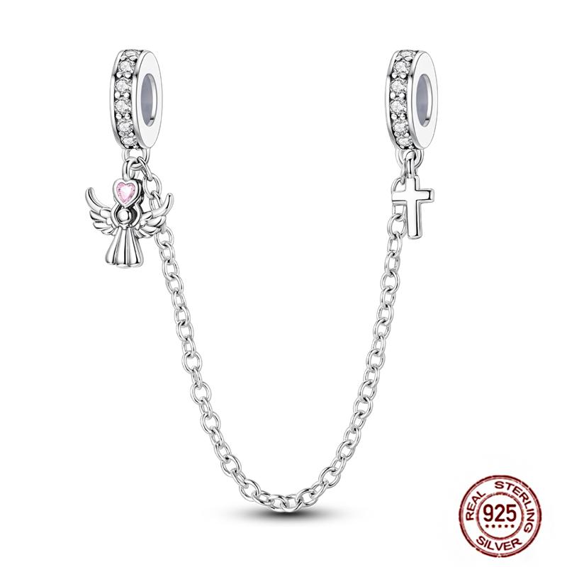 Star Moon Slide Safety Chains Charms 925 Sterling copper Heart Evil eyes Silicone Spacer Beads Fit Original Bracelet DIY Zircon