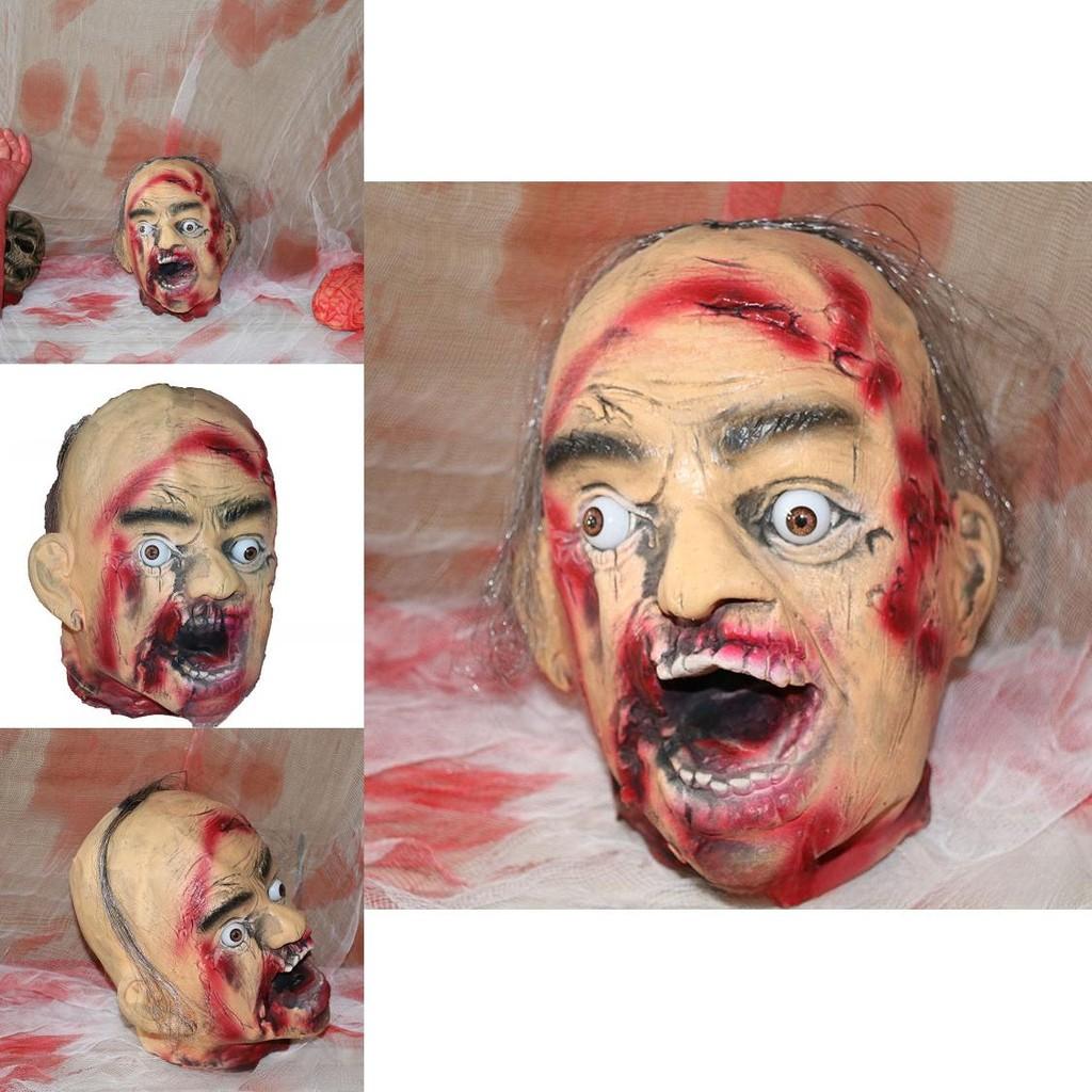 Horror Latex Foam Zombie Dry Corpse Hanging Head For Halloween Escape Room Decor And Costume