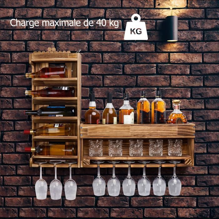 Yorbay Wall-Mounted Wine Rack, Bottle Shelf Bottle Organizer and Stemware Holder, Free Assembly and Combination
