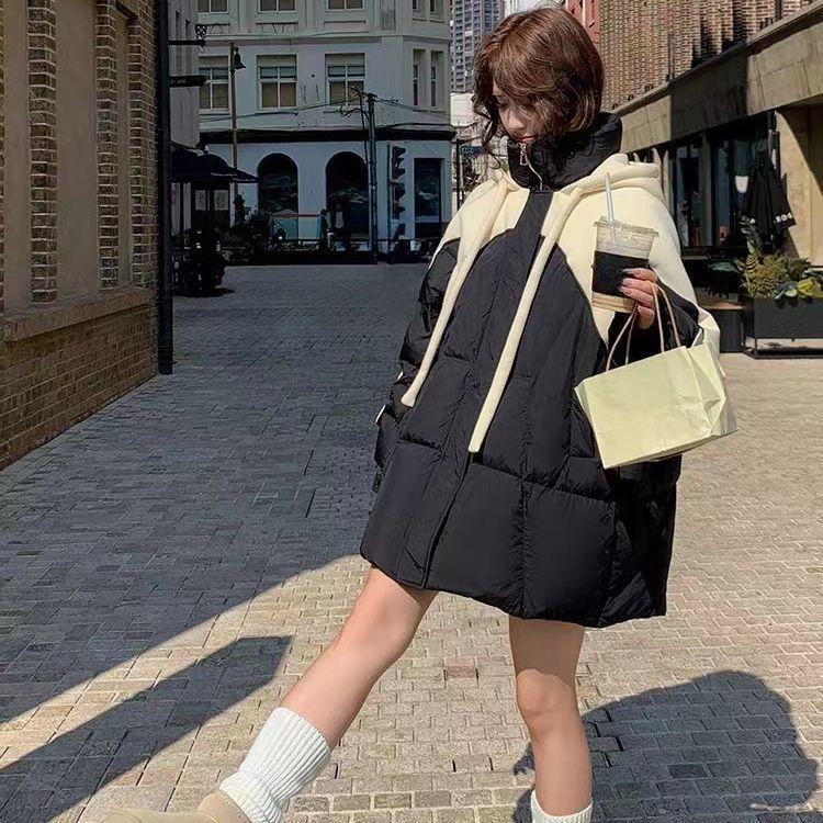 

Женское зимнее пальто Модное лоскутное Утепленная хлопковая куртка Простой стиль Средней длины Верхняя одежда M