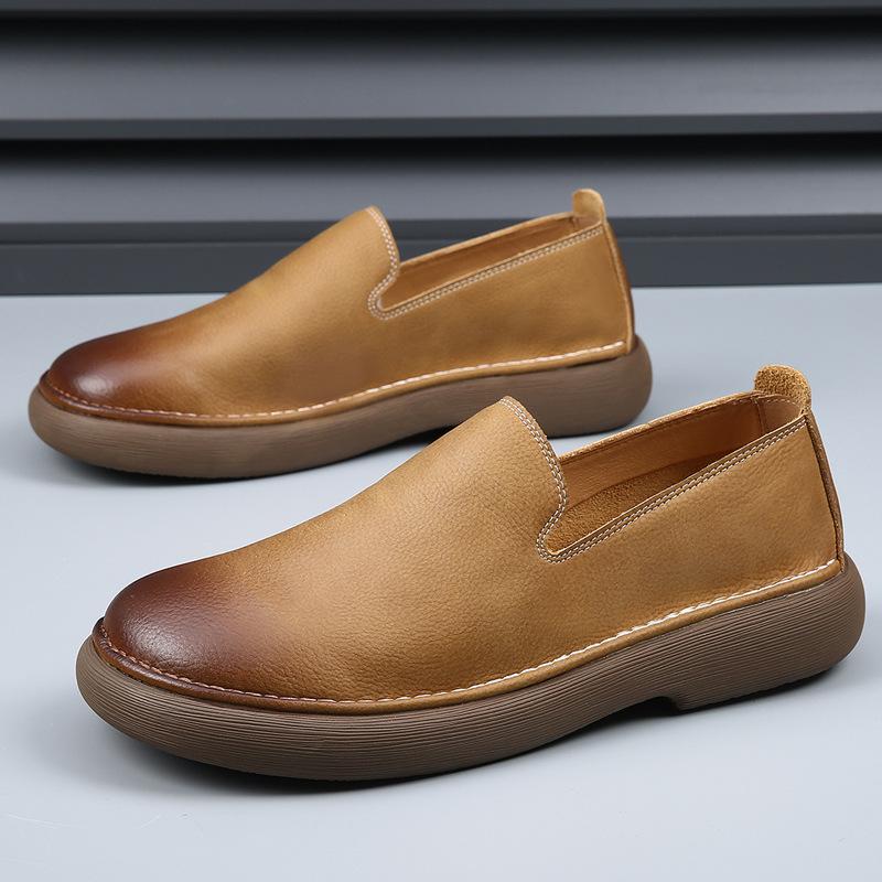 

Spring new men s shoes breathable one-pedal lazy casual leather shoes men s retro trend versatile 44 жёлтый