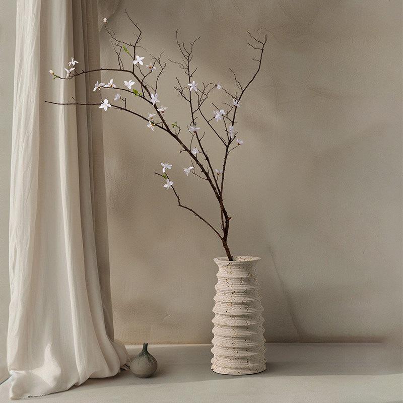 Haihong Yalin Wabi-Sabi Travertine Faux Flower Vase - Light Luxury Decorative Ornament for Living Room Entrance