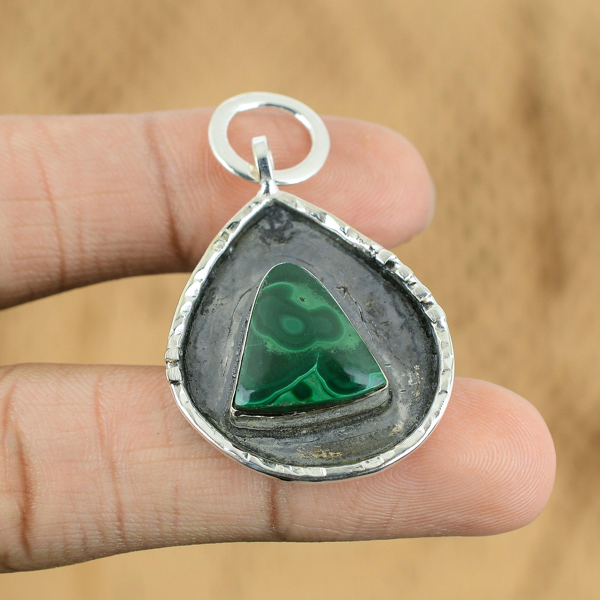 

Birthday Gift For Her Natural Russian Malachite Gemstone Pendant 925 Silver