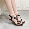 Fashion Ladies Zapatos 2025 Summer Pvc Crystal Flower Chunky Heel Peep Toe Back Strap Elastic Elegant Fashion ShoesWomen Sandals