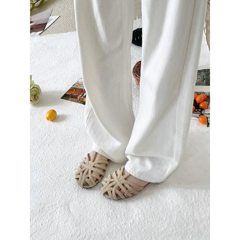 Soft-soled retro woven baotou sandals women's fashion flat-soled student pig cage shoes tide