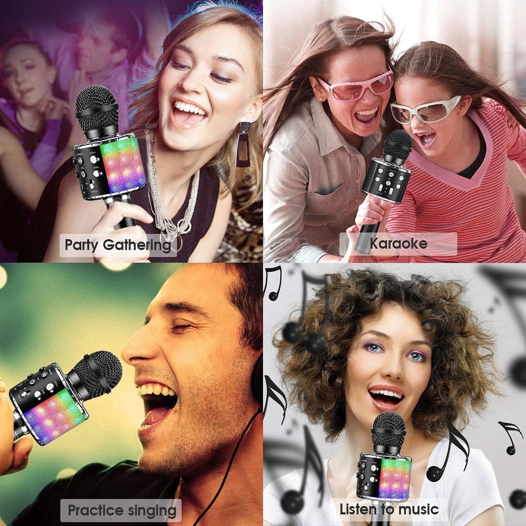 Amazmic Karaoke-Mikrofon für Erwachsene, Kabelloses Bluetooth-Mikrofon zum Singen, Tragbare Karaoke-Maschine mit LED-Leuchten