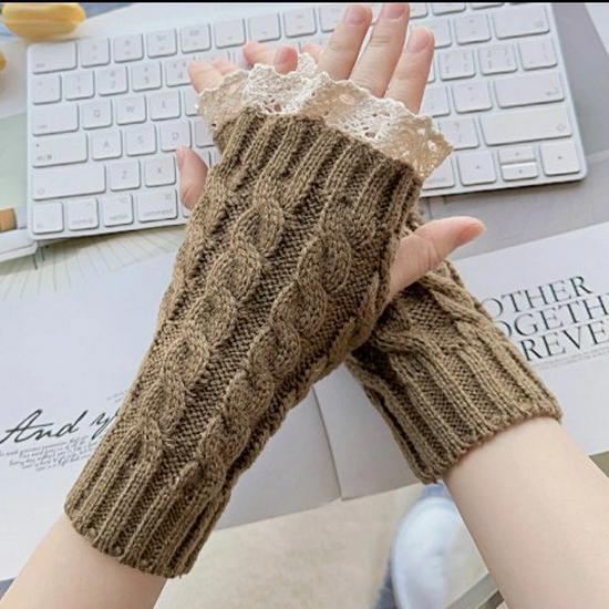 

New Arrival: Discounted Knit Wool Gloves with Lace Cuff and Faux Sleeve for Autumn/Winter Warmth