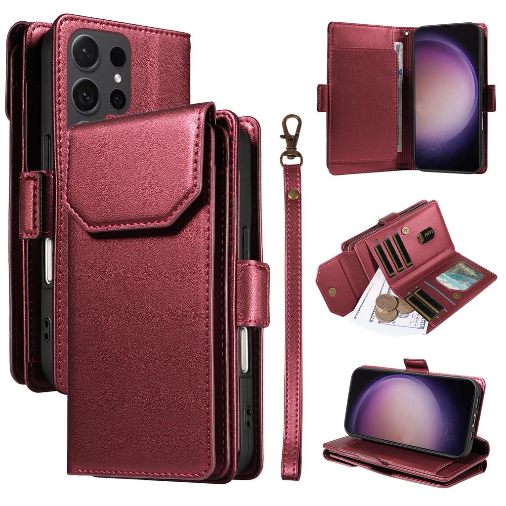 For Samsung Galaxy S24 Ultra Case with Multi-Card Holder and Strap PU Leather Phone Cover Stand
