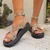 Fashion 2024 Women's Flat Heels Platform Sandals Summer Leopard Print Peep Toe Shoes Flip Flops Woman Roman Sandalias Mujer Big Size