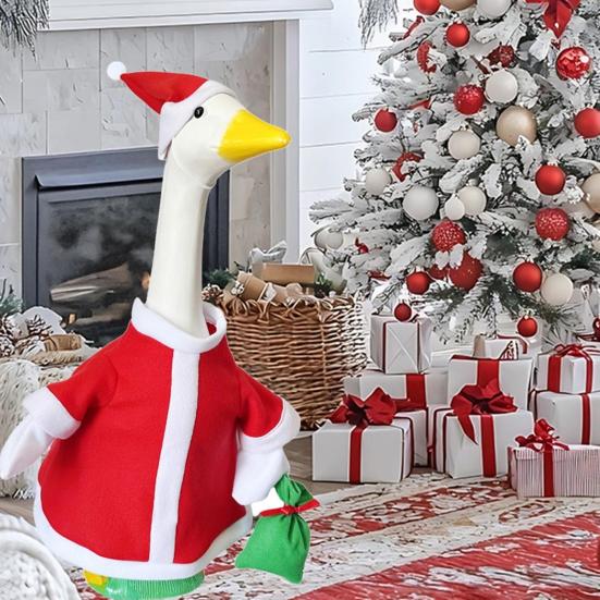 Christmas Goose Outfit for 23" Porch Goose Statue Santa Claus Elf Clothes And Hat Set for Outdoor Lawn Patio Yard Decor