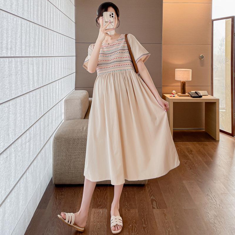 2026 Summer Embroidered Short Sleeve Maternity Dress