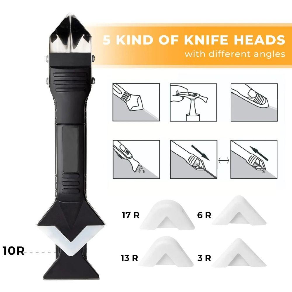 Metal Head 5 In 1 Metal Head Shovel Glue Tool Kit Silicone Ergonomic Handle Silicone Spatula Corner Scrap Grout Removal Tool