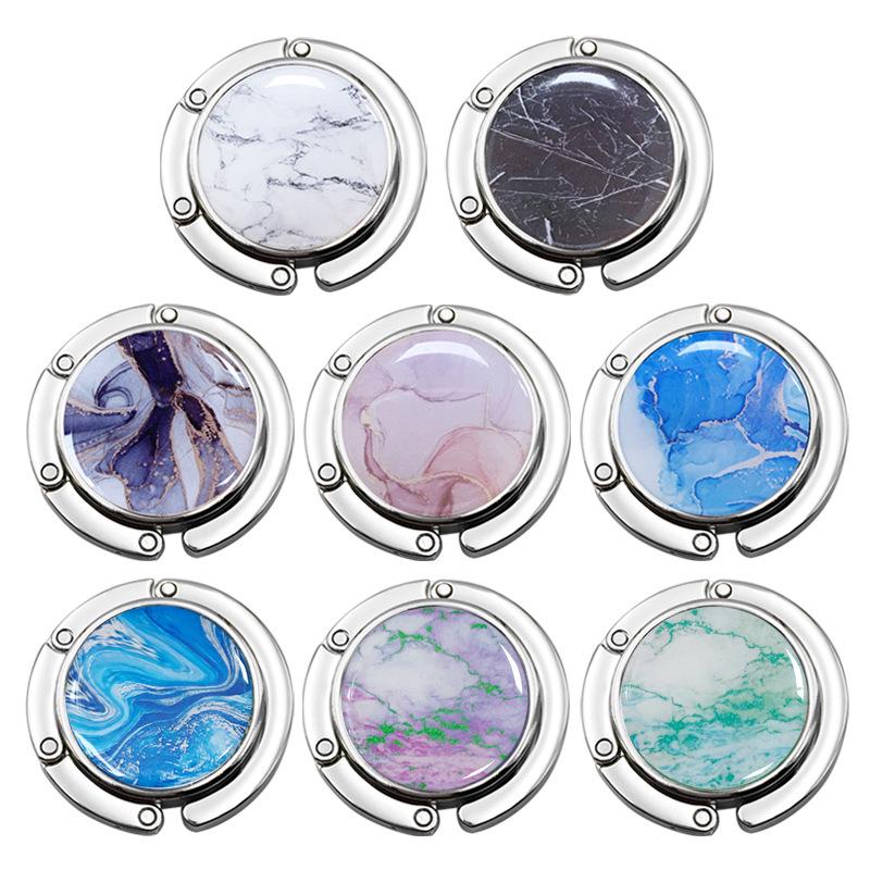 Creative Marble Pattern Folding Handbag Hook with Metal Design