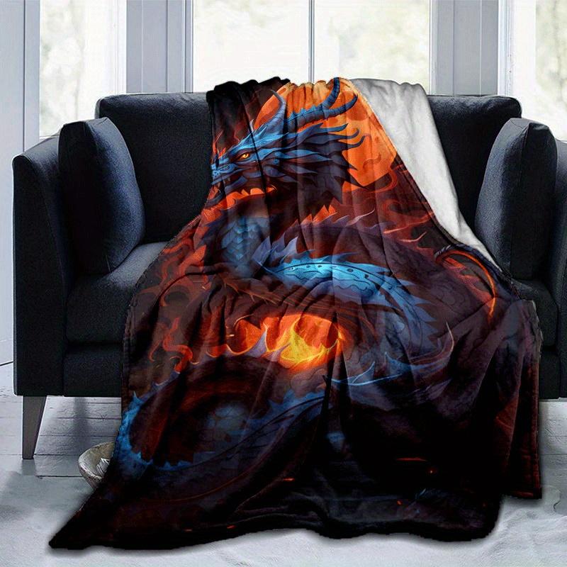 1pc Dragon Moon Printing Lightweight Flannel Blanket, Comfortable and Warm Blanket, for Camping Sofa Bed and Couch Office, Gift