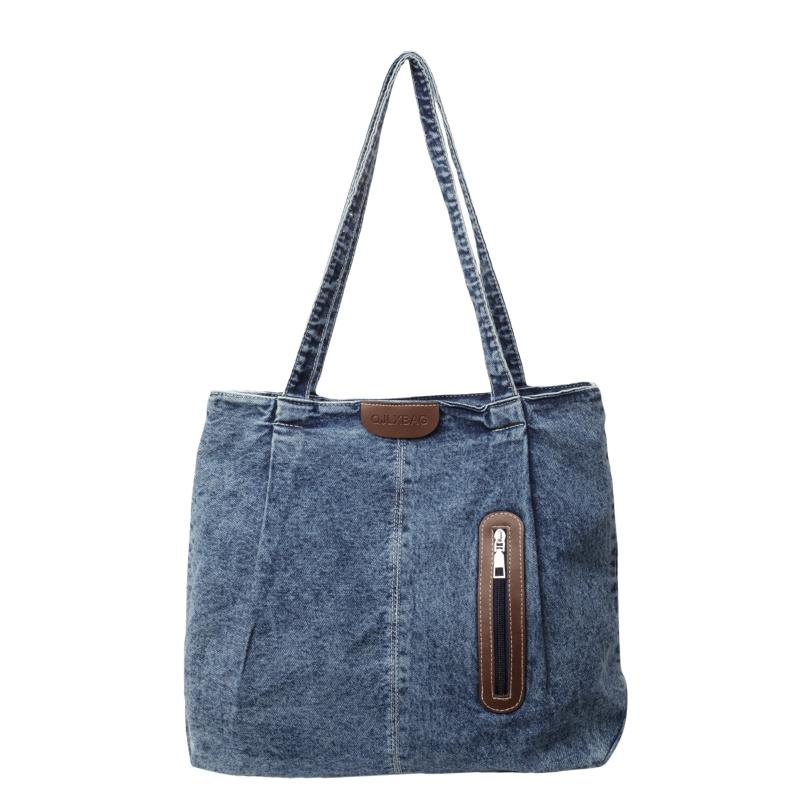 Damen-Umhängetasche mit großem Fassungsvermögen, Denim-Einkaufstasche, Schultasche
