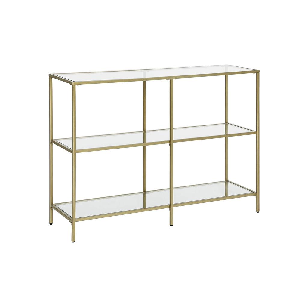 VASAGLE Tavolino Consolle, Tavolino da Divano con 3 Ripiani, Ripiano in Vetro Temperato, 100 x 30 x 73 cm, Struttura in Metallo, Moderno, per Ingresso Soggiorno Camera da Letto