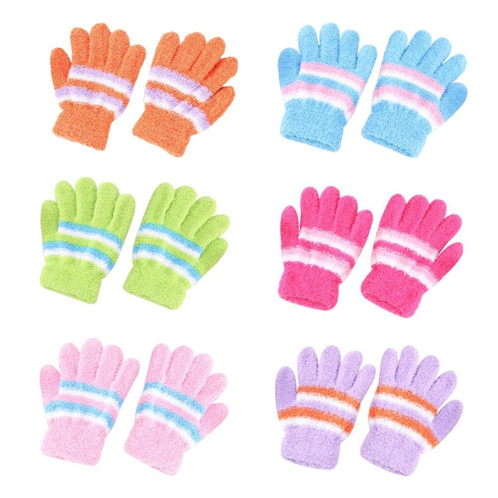 Fashion Warm Kids Winter Gloves Coldproof Full Finger Baby Gloves Soft Candy Color Knitted Gloves for 6-9 Years Old Outdoor