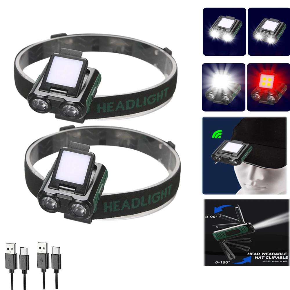 Headlamp Cap Clip Light Sensor COB LED USB Rechargeable Head Flashlight Built-in Battery Headlight Led Head For Fishing Camping