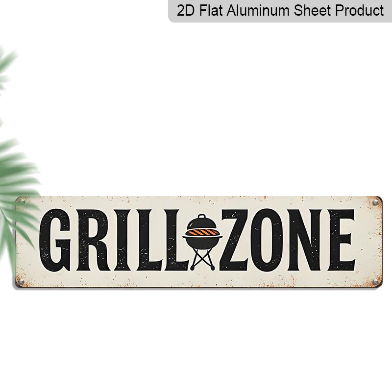 

2D Flat GRILL ZONE Country Scenery / Metal Sign | Large 15.75 Retro Barbecue Theme Wall Decoration, with Its Own Lighting Hanging Sign, Suitable for 40cm x 10cm