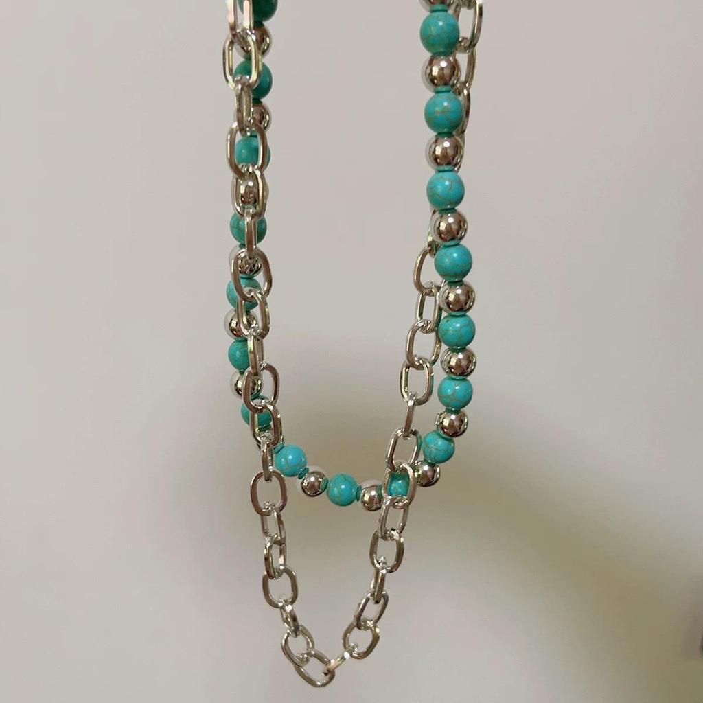 Women's High-End Vintage Pant Chain with Turquoise Beads and Black Pattern