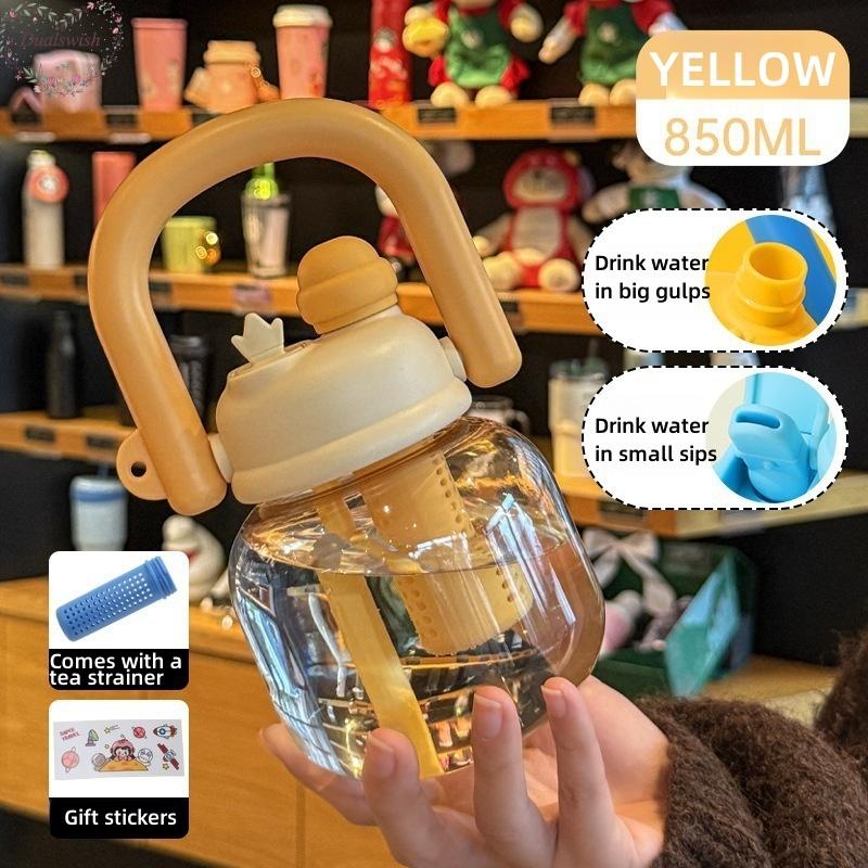 850ML Food-Grade Large Capacity Portable Plastic Water Bottle Children Student Water Bottles Straw Bottle Big Belly Bottle Carried By Hand
