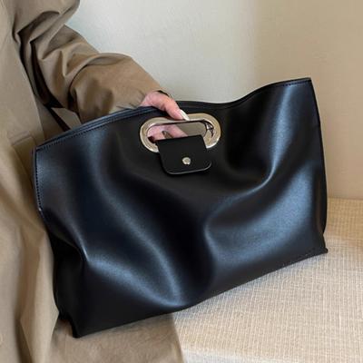 French Retro Soft Pu Leather Briefcase for Women New Large-capacity Commuter Handbag Folder Computer Bag for Men Solid Laptop