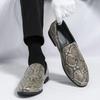 Men's Plus Size Python Pattern Slip-on Leather Loafers - Korean Style Business Casual Shoes