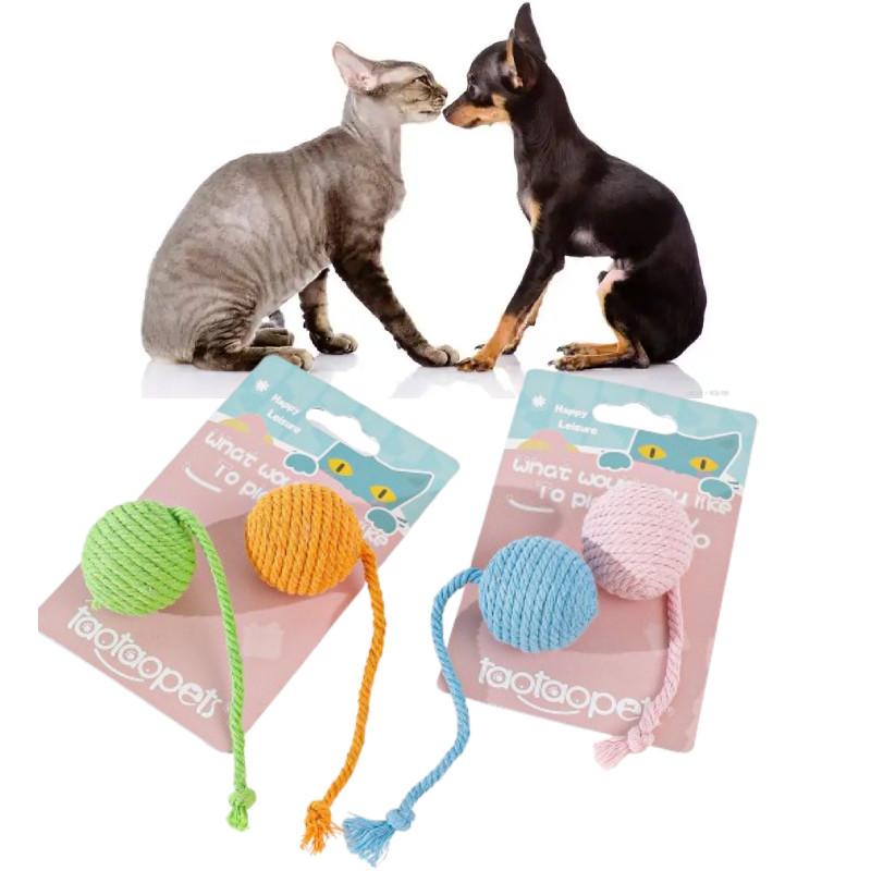 Pet Cotton Rope Toy With Colorful Tail Ball For Cats And Dental Chewing