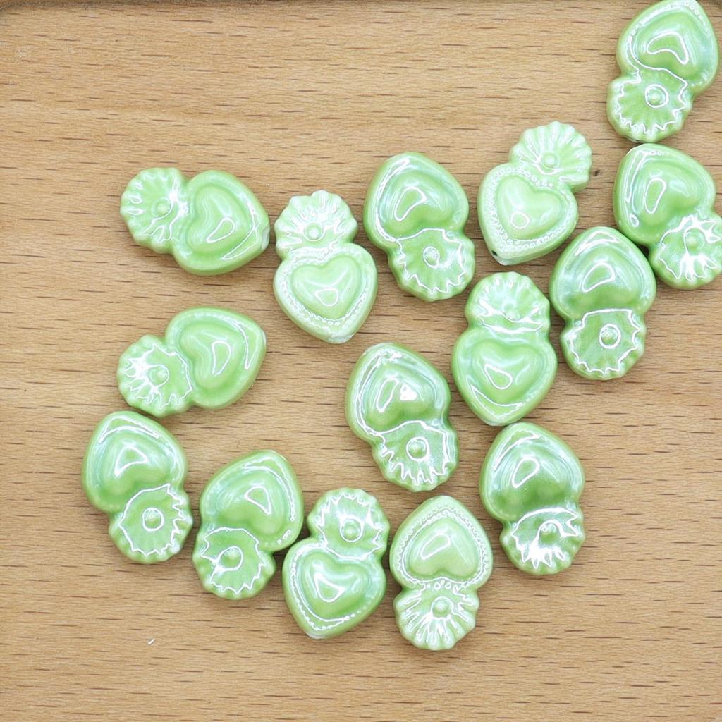 Glazed Ceramic Heart Beads with Vertical Holes for DIY Jewelry and Crafts