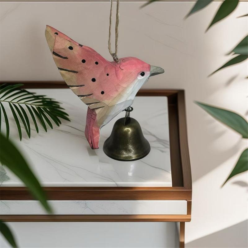 Hand Carved Wooden Hummingbird Figurines Hanging Ornament for Car Office Home Decors Wood Hummingbird Wind Chimes