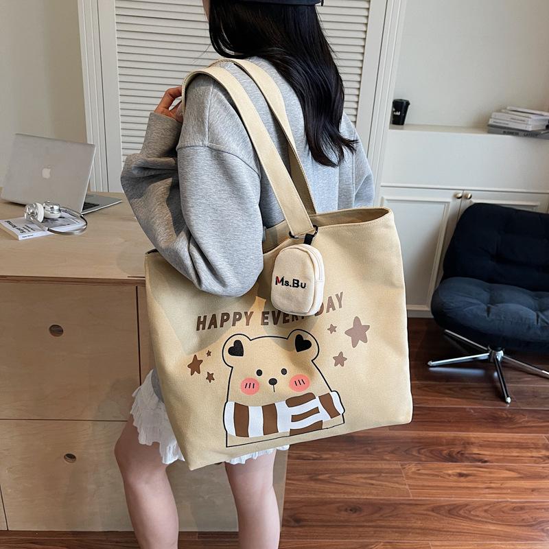 Commuter large-capacity Japanese cartoon shoulder tote bag 2025 autumn new student class canvas tote bag