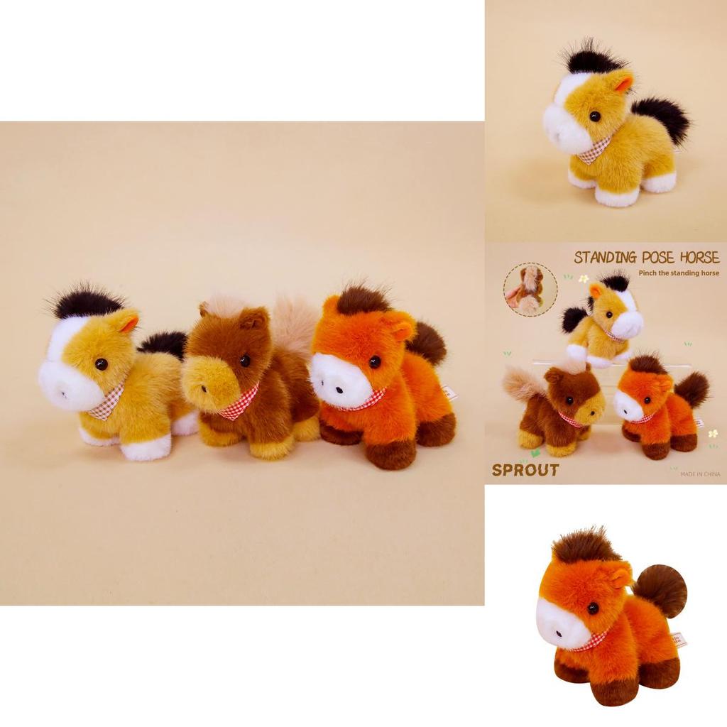 Cute Plaid Scarf Pony Plush Toy Doll Desktop Decoration Ornament For Children And Kids Gift