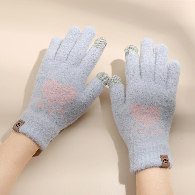 Touch Screen Gloves Cat Claws Cold Resistant and Warm Gloves Ladies' Autumn and Winter Thick Woolen Knitted Gloves