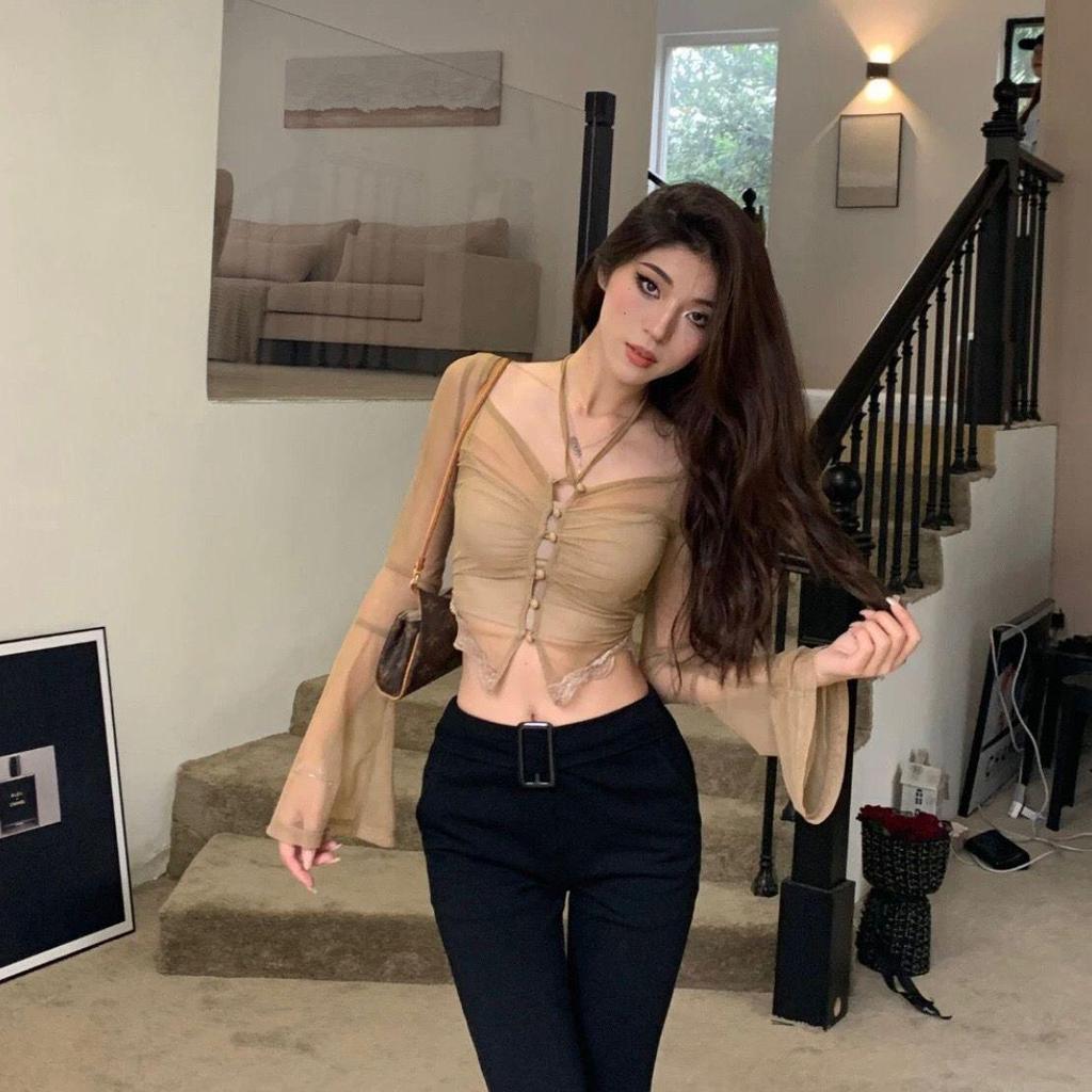 Damen Slim Fit Cardigan mit würzigem Design: Dünnes Langarm-Frühlings-/Sommer-Oberteil